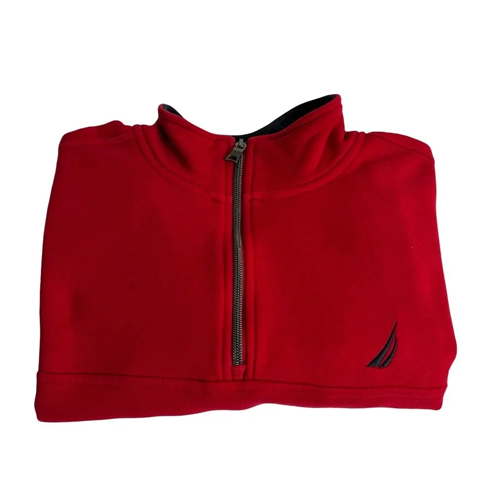 Nautica Mens Large Red Quarter Zip Pullover Sweatshirt Mock Neck J-Class Logo